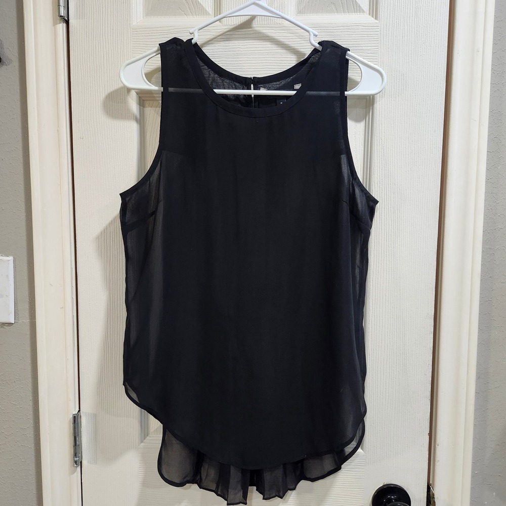 Banana Republic Black Sheer Sleeveless Pleated Back High-Low Blouse Tank Small